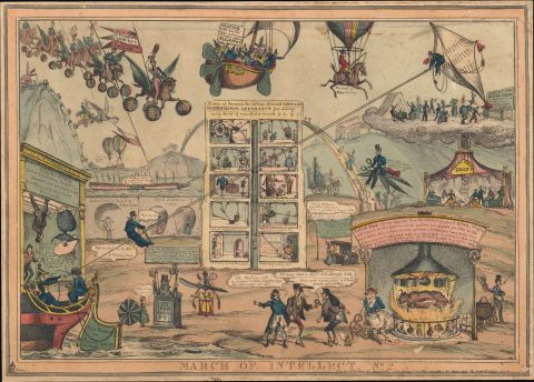 1829 McLean / Heath Satirical Print Criticizing Technological Advancement