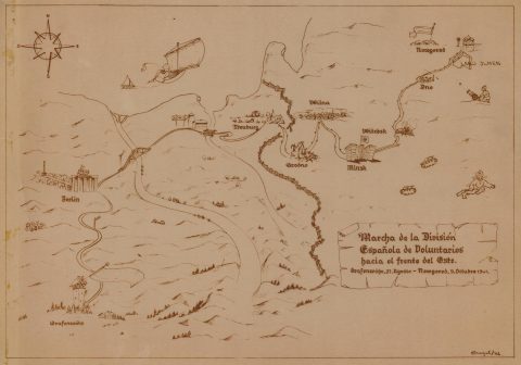 1942 Erangel WWII Pictorial Unit Route Map of the Spanish Blue Division on the Eastern Front