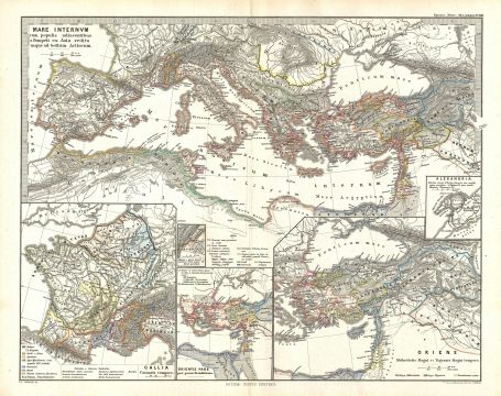 1865 Spruner Map of the Mediterranean from Pompey to the Battle of Actium