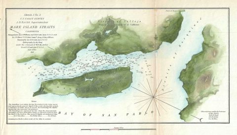 1851 U.S. Coast Survey Chart or Map of Mare Island Strait, San Francisco Bay Area, California