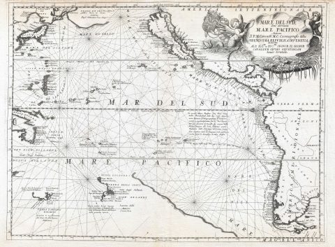 1691 Coronelli Map of the Pacific Ocean w/ California as an Island and Speculative New Zealand