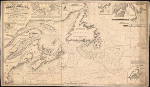 1848 Hobbs Blueback Nautical Map of Newfoundland, Nova Scotia, Canada