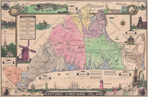 1935 Parker Pictorial Map of Martha's Vineyard Island, Massachusetts