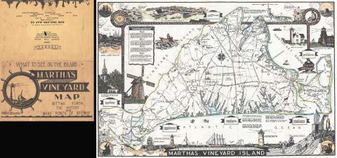 1935 Parker Pictorial Map of Martha's Vineyard, Massachusetts with Envelope