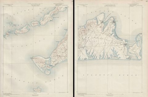 1890 U. S. Geological Survey Chart or Map of Martha's Vineyard, Massachusetts (Set of 2 Maps)