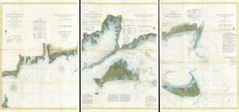 1860 U.S. Coast Survey Map of Block Island, Buzzard Bay, Nantucket and Marthas Vineyard