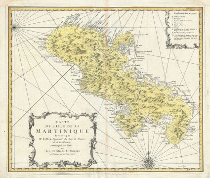 1762 Homann Heirs Map of Martinique, West Indies