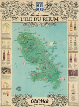 1960 Old Nick Rum Pictorial Map of Martinique