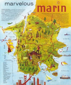 1962 Marin Visitors Bureau Pictorial Tourist Map of Marin County, California