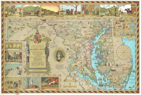 1931 Edwin Tunis Historical Pictorial Map of Maryland