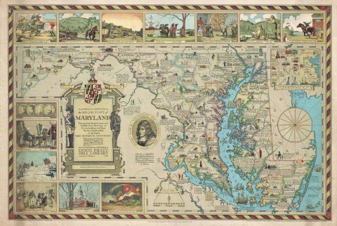 1931 Edwin Tunis Historical Pictorial Map of Maryland