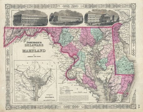 1863 Johnson Map of Maryland and Delaware