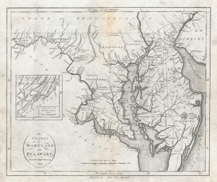 1796 John Reid Map of Maryland and Delaware