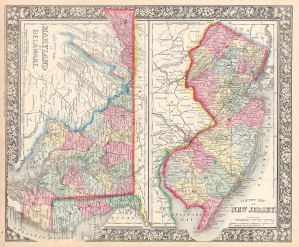 1866 Mitchell Map of New Jersey, Maryland, and Delaware