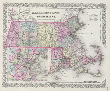 1856 Colton Map of Massachusetts and Rhode Island