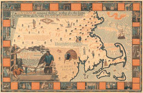 1930 Lufkin Pictorial Map of Massachusetts Historic Houses