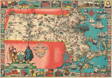 1930 Elizabeth Shurtleff Pictorial Map of Massachusetts