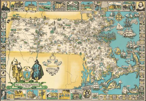 1930 Elizabeth Shurtleff Pictorial Map of Massachusetts