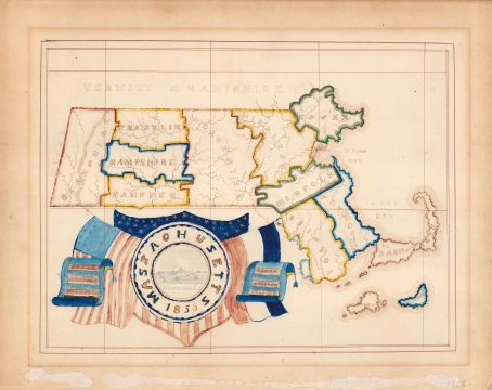 1856 Schoolboy or Schoolgirl Manuscript Map of Massachusetts