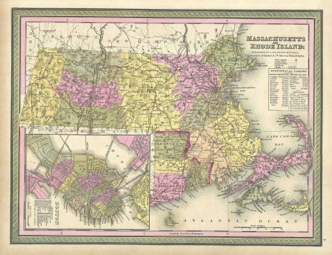 1849 Mitchell Map of Massachusetts and Rhode Islands