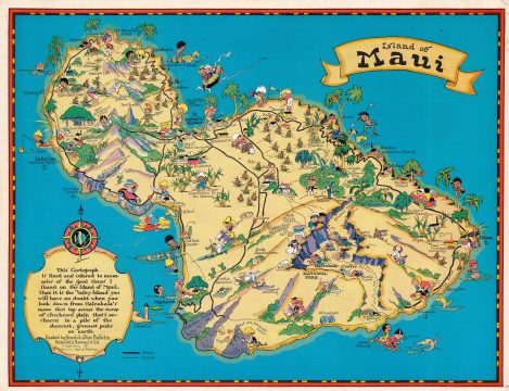 1931 Ruth Taylor White Pictorial Tourist Map of Maui, Hawaii