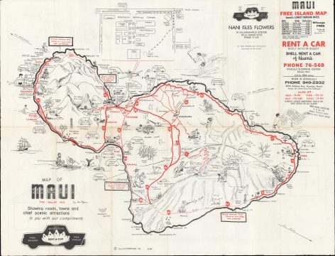 1968 Rapozo Pictorial Tourist Map of Maui, Hawaiian Islands