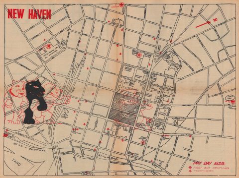 1970 'Defend the Panthers' Map of New Haven, Connecticut, for May Day Protest