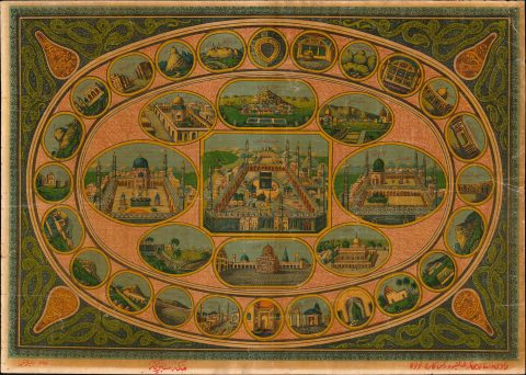 1900 Raja Ravi Varma Press View of Islamic Pilgrimage Sites: Mecca, Median, Jerusalem