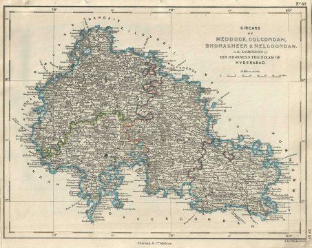 1854 Pharoah Map of the Hyderabad, Sangareddy and Nalgonda Districts, India