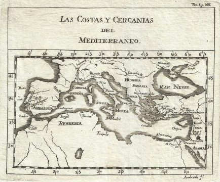 1754 Gabriel Ramirez Map of the Mediterranean Coast