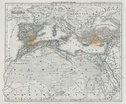 1855 Spruner Map of the Mediterranean under the Caliphs