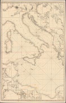 1850 Norie Nautical Chart of the Central Mediterranean, Tyrrhenian, Adriatic, and Ionian Seas