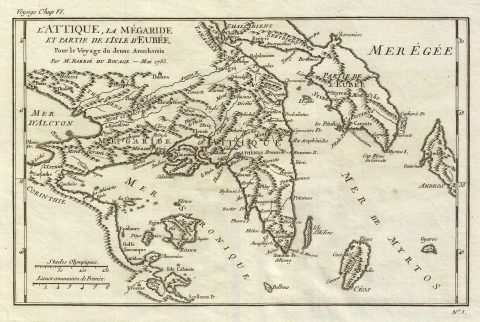 1785 Bocage Map of Attica, Megaris and Euboea, Ancient Greece