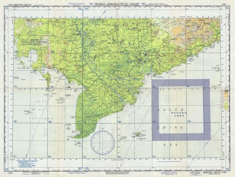 1955 U.S. Air Force Aeronautical Chart or Map of the Mekong Delta, Vietnam