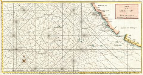 1750 Anson Map of Baja California and the Pacific w/ Trade Routes from Acapulco to Manila