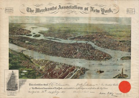 1897 Merchants Association of New York Certificate and New York City View