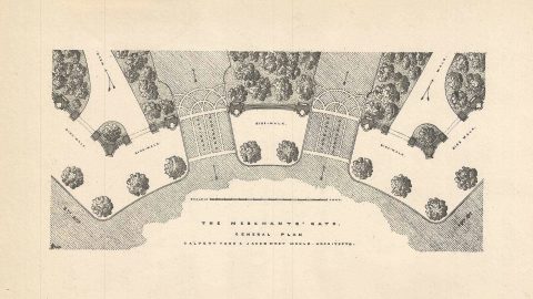 1860 Vaux Plan of the Merchant's Gate in Central Park, New York City (Columbus Circle)