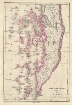 1854 Pharoah Map of Tanintharyi Region Burma or Myanmar depicts Mergui Islands