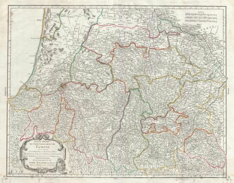 1753 Vaugondy Map of the Southern Guyenne Region of France