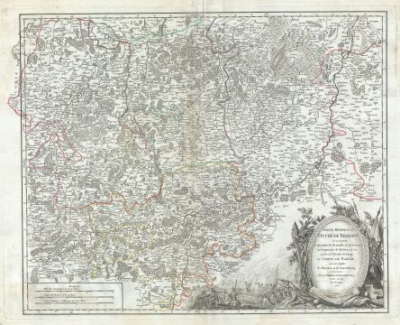 1752 Vaugondy Map of Southern Brabant (Near Brussels), Belgium and Luxembourg