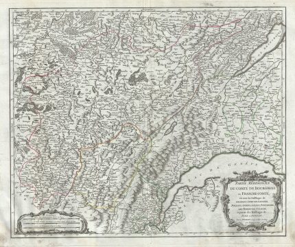 1749 Vaugondy Map of Southern Franche-Comte, France (Burgundy Wine Region)