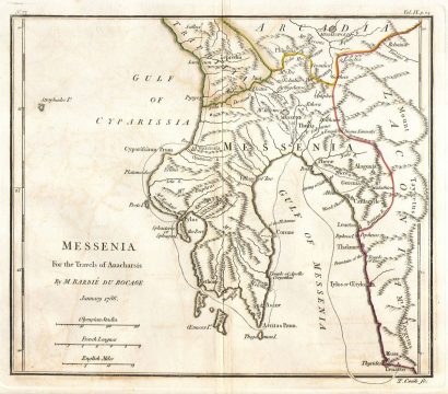 1786 Bocage Map of Messenia in Ancient Greece
