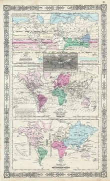 1864 Johnson Map of the World showing Meteorology, Co-Tidal Lines and Plants