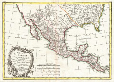 1771 Bonne Map of Mexico (Texas), Louisiana and Florida