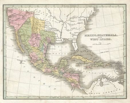 1835 Bradford Map of Mexico, Central America and West Indies