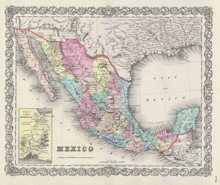 1856 Colton Map of Mexico and Texas