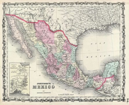 1861 Johnson Map of Mexico and Texas