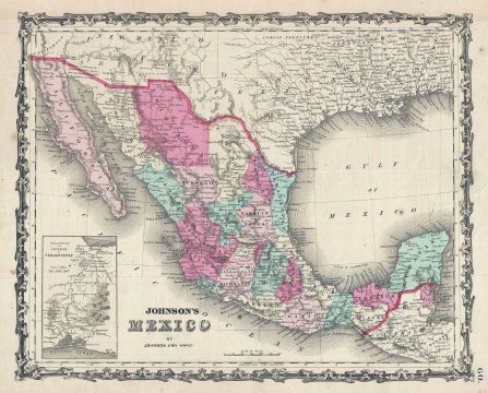 1863 Johnson Map of Mexico and Texas