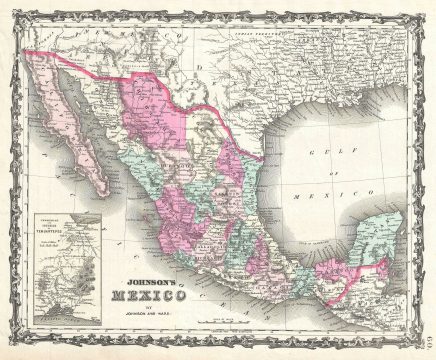 1863 Johnson Map of Mexico and Texas