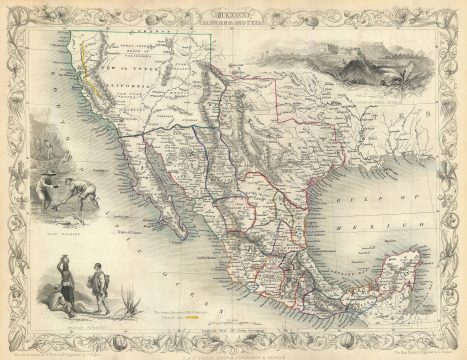1851 Tallis Map of Mexico, Texas (Republic) and California (Gold Region)